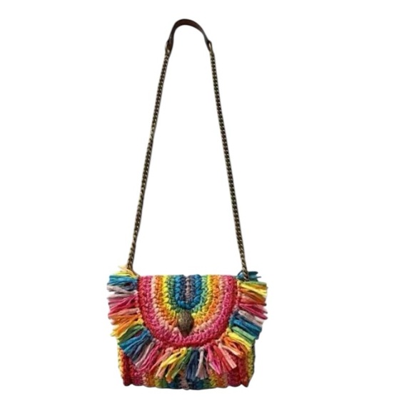 Kurt Geiger Mini Kensington Rainbow Raffia Crossbody Bag Fringe - Picture 2 of 10
